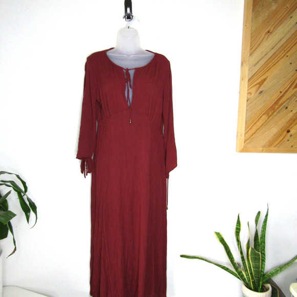 Free People Maxi Dress Sweet Darlin Burgundy M Viscose Bohemian Ruffle Dress - Picture 1 of 15